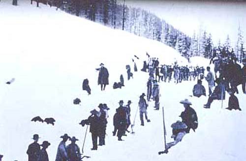 Chinese railroad workers in snow