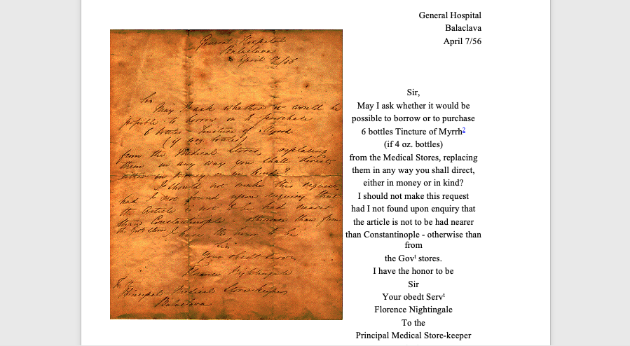 florence nightingale letter