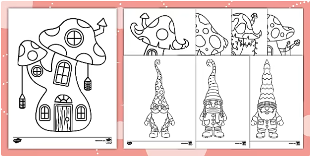 Gnome and Mushroom Coloring Pages