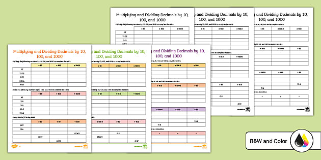 Multiplying and Dividing Decimals by 10, 100, and 1000 Differentiated Activity Image