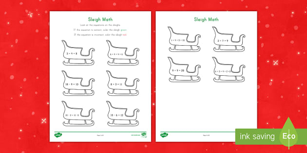 Santa's Sleigh Addition and Subtraction Math Activity Image