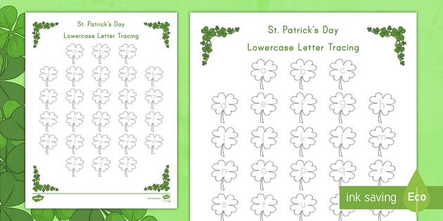 St. Patrick's Day Lowercase Alphabet Tracing Activity Image