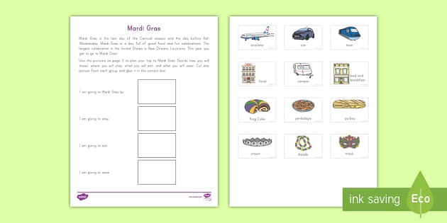 Mardi Gras Trip Planning Cut and Paste Activity Image