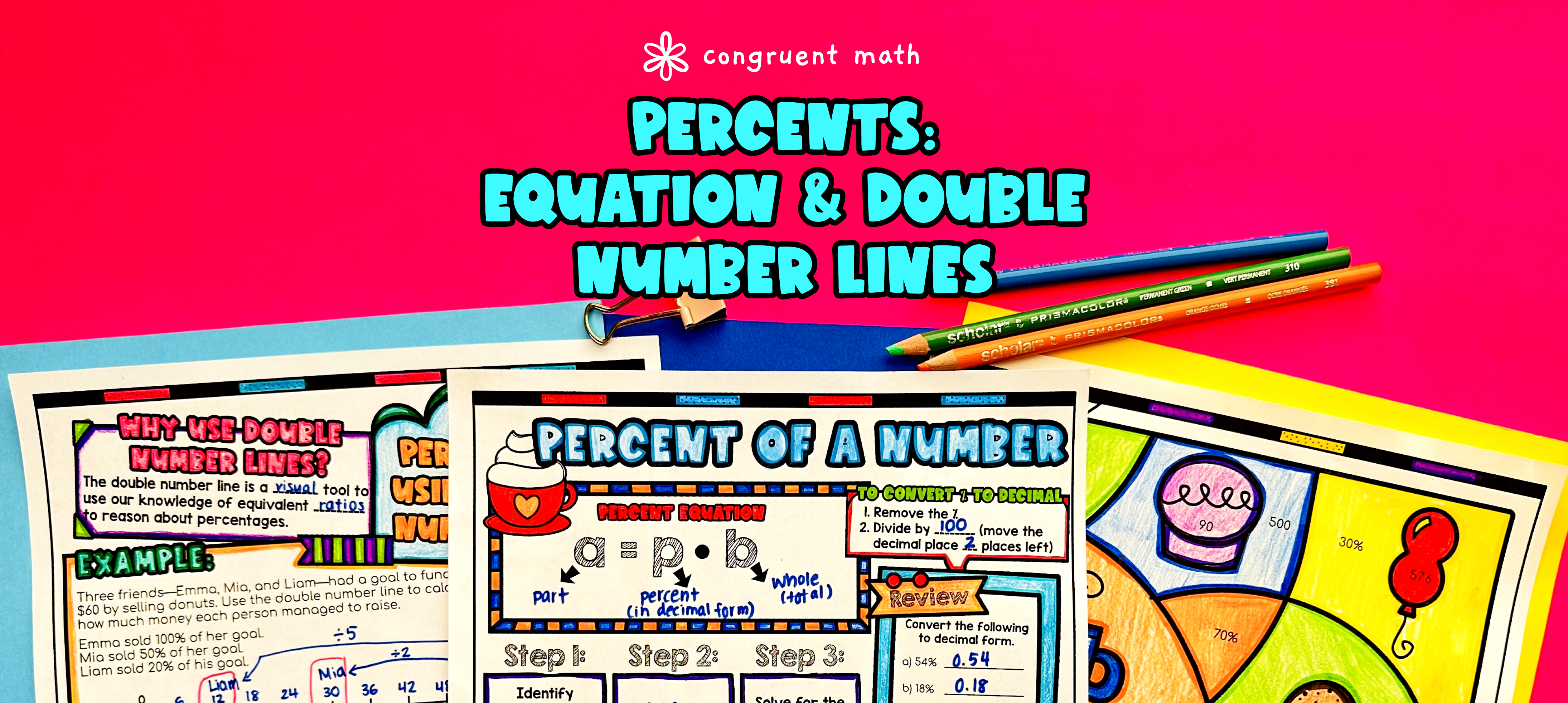 Percent of a Number - Percent Equation and Double Number Line Guided Notes Image