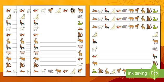 Lined Journal Writing Pages - Chinese New Year Border Image