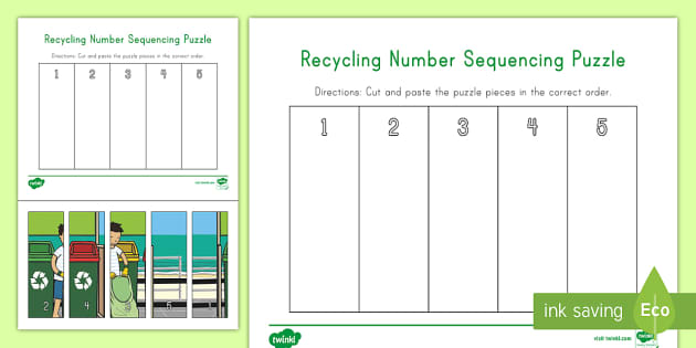 Recycling 1-5 Number Sequencing Puzzle Image