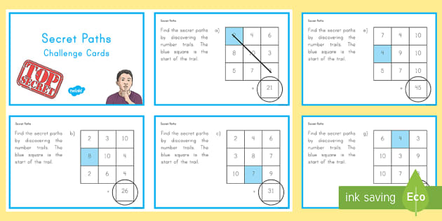 Secret Addition Number Paths Challenge Cards Image