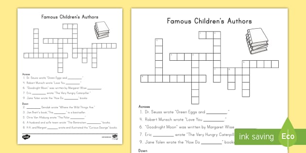 Famous Children's Authors Crossword Image