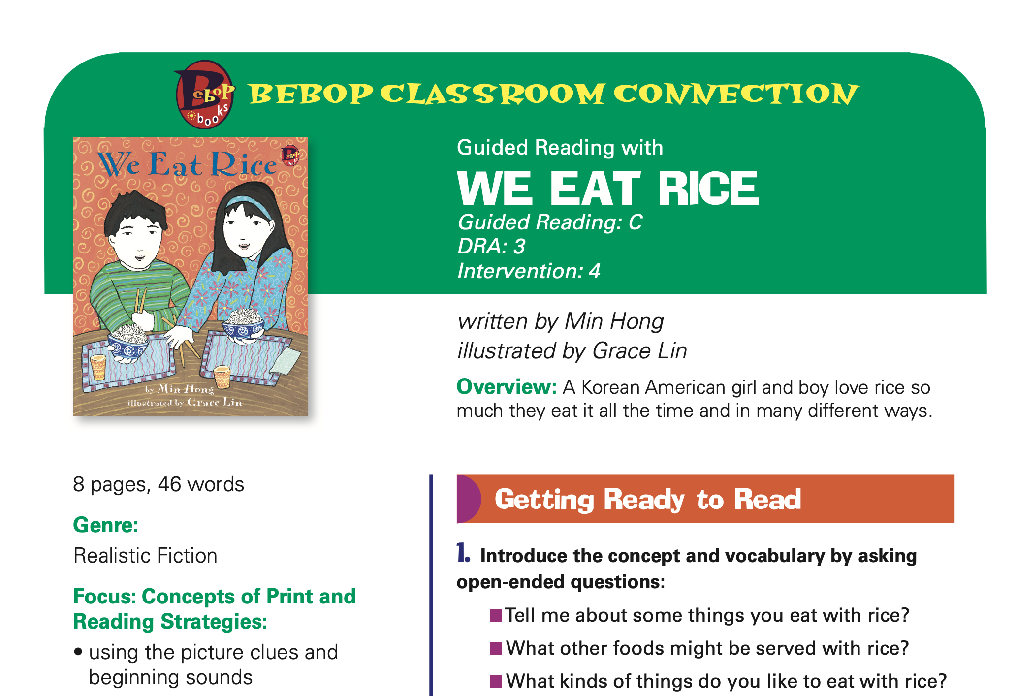 We Eat Rice - Guided Reading Lesson Plan