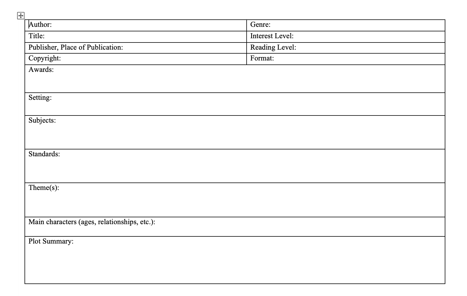 Book Talk Template