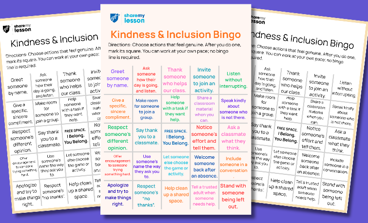 Kindness & Inclusion Reflection Bingo