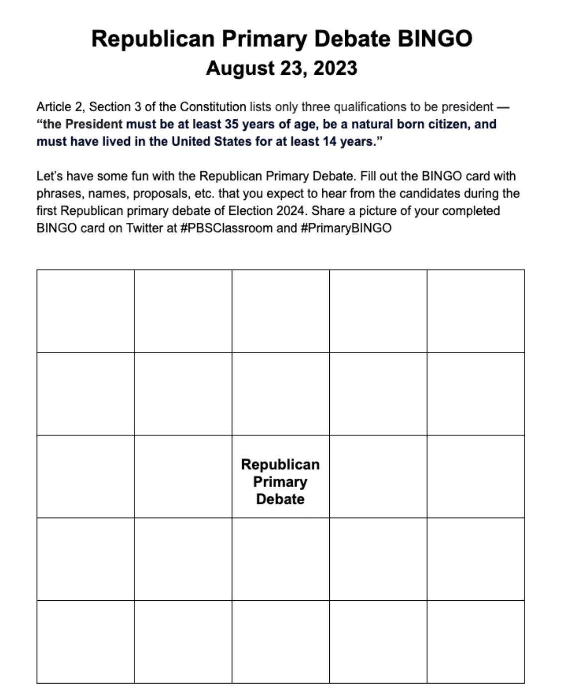 Bingo card
